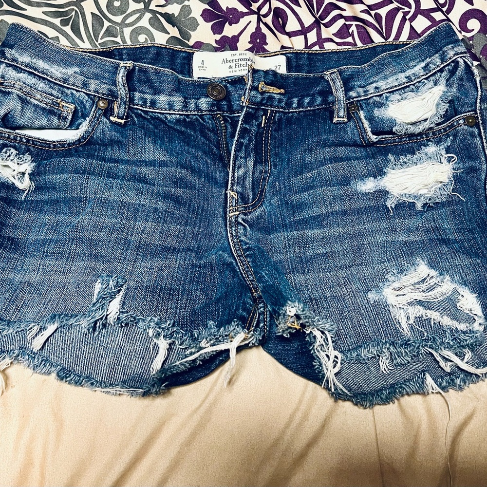 Abercrombie & Fitch Ripped Blue Jean Shorts